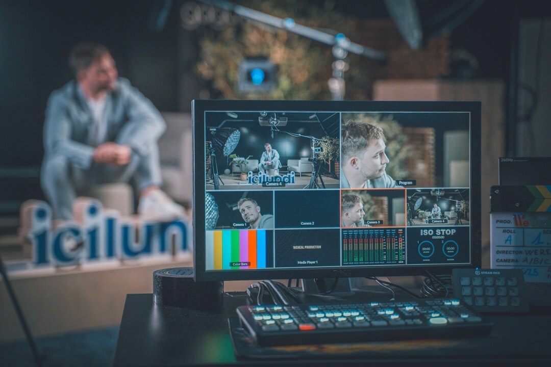 TV studio with professional broadcast equipment and lights